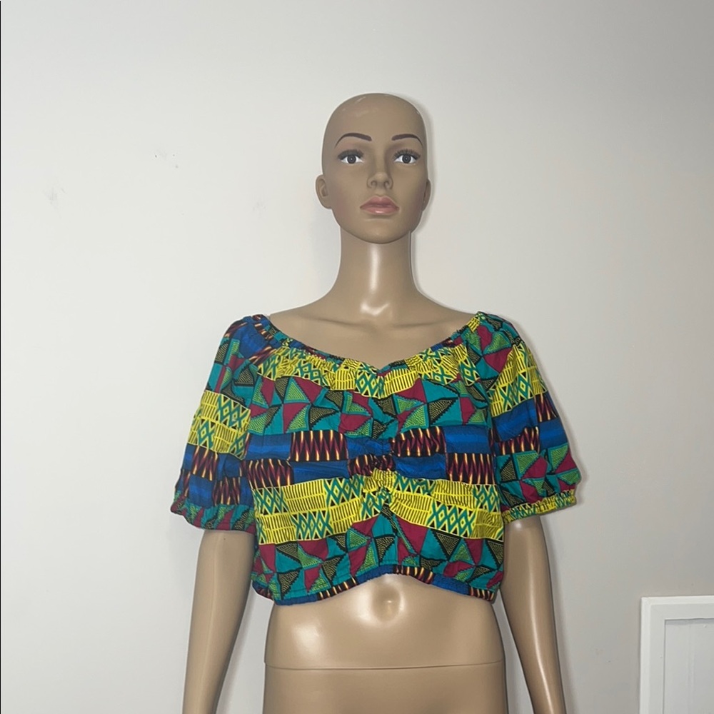 🎆D’IYANU Women's African Print Off Shoulder Crop Top NWT